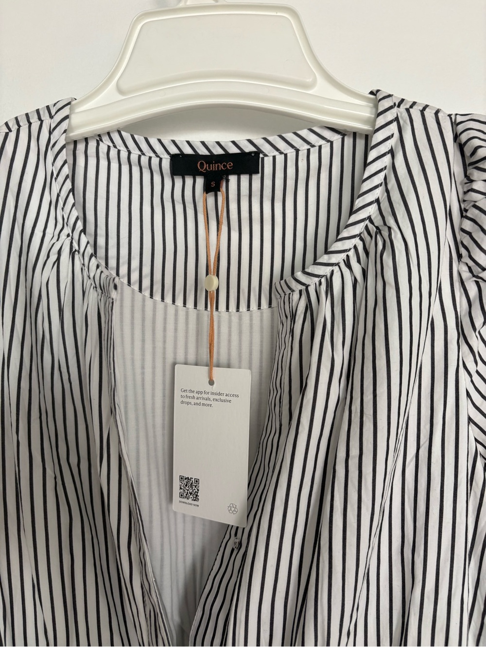 Quince 100% Organic Cotton Poplin Tiered Maxi Dress Grey Soho Stripe S NWT - Picture 3 of 4